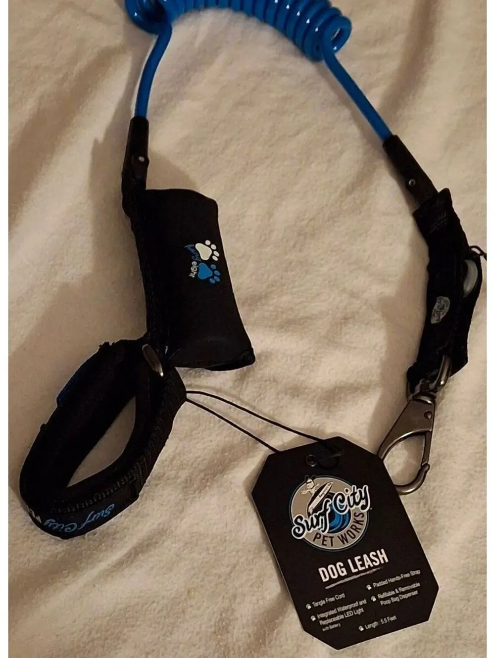 NWT Surf City Pet Works Hands-Free Coiled Bungee Dog Leash with LED Light  &